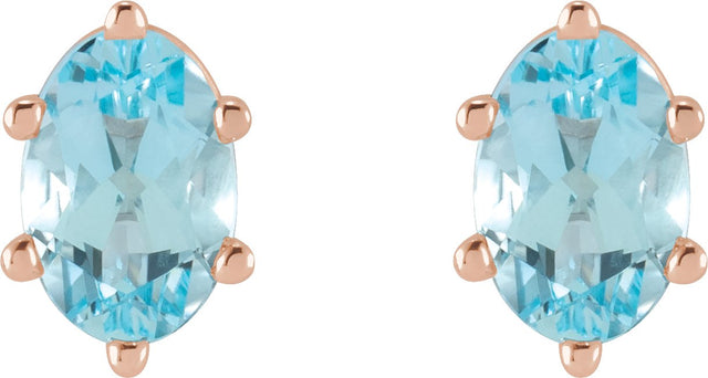 14K Gold Natural Sky Blue Topaz Oval 6-Prong Stud Earrings - Rose Gold - view 2