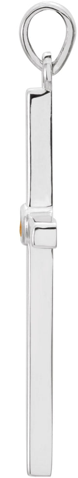 14K Gold Round Natural Citrine Cross Pendant - White Gold - view 4