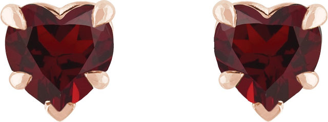 14K Gold Natural Mozambique Garnet Heart 5-Prong Claw V-End Stud Earrings - Rose Gold - view 2
