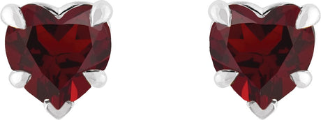 Platinum Natural Mozambique Garnet Heart 5-Prong Claw V-End Stud Earrings - view 2