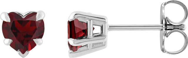 Platinum Natural Mozambique Garnet Heart 5-Prong Claw V-End Stud Earrings