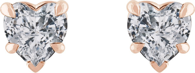 14K Gold Natural White Sapphire Heart 5-Prong Claw V-End Stud Earrings - Rose Gold - view 2