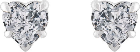 Platinum Natural White Sapphire Heart 5-Prong Claw V-End Stud Earrings - view 2