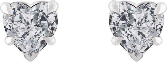 Platinum Natural White Sapphire Heart 5-Prong Claw V-End Stud Earrings - view 2