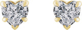 14K Gold Natural White Sapphire Heart 5-Prong Claw V-End Stud Earrings - Yellow Gold - view 2