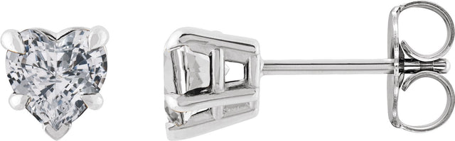 14K Gold Natural White Sapphire Heart 5-Prong Claw V-End Stud Earrings - White Gold