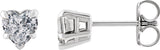 Platinum Natural White Sapphire Heart 5-Prong Claw V-End Stud Earrings