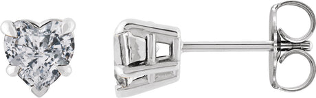 Platinum Natural White Sapphire Heart 5-Prong Claw V-End Stud Earrings