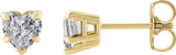 14K Gold Natural White Sapphire Heart 5-Prong Claw V-End Stud Earrings - Yellow Gold