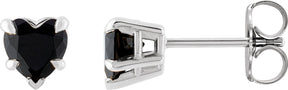Platinum Natural Black Onyx Heart 5-Prong Claw V-End Stud Earrings