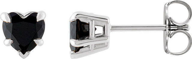 Platinum Natural Black Onyx Heart 5-Prong Claw V-End Stud Earrings