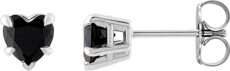 14K Gold Natural Black Onyx Heart 5-Prong Claw V-End Stud Earrings - White Gold