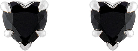 Platinum Natural Black Onyx Heart 5-Prong Claw V-End Stud Earrings - view 2