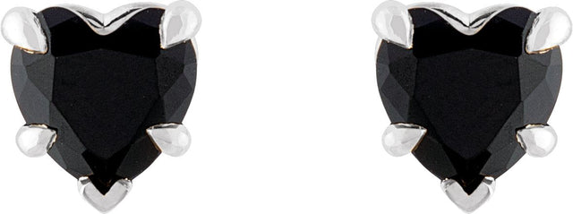 Platinum Natural Black Onyx Heart 5-Prong Claw V-End Stud Earrings - view 2