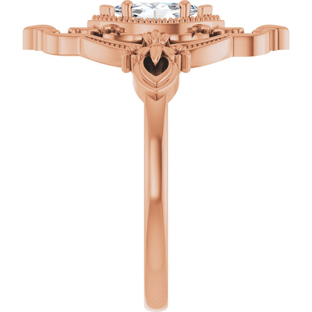14K Gold Marquise Lab-Grown Moissanite Vintage-Inspired Ring - Rose Gold - view 4