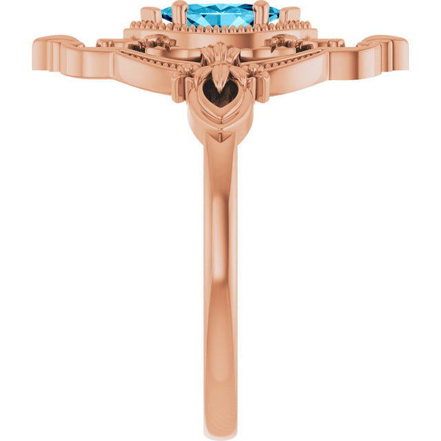 14K Gold Marquise Natural Aquamarine Vintage-Inspired Ring - Rose Gold - view 4