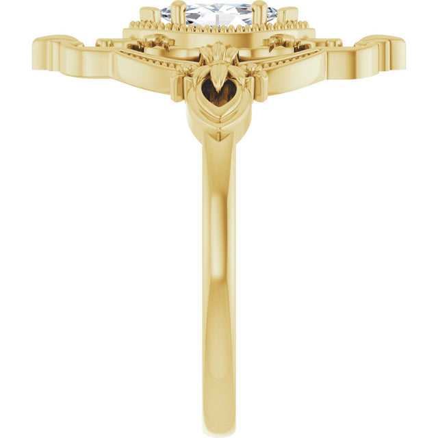 14K Gold Marquise Lab-Grown Moissanite Vintage-Inspired Ring - Yellow Gold - view 4