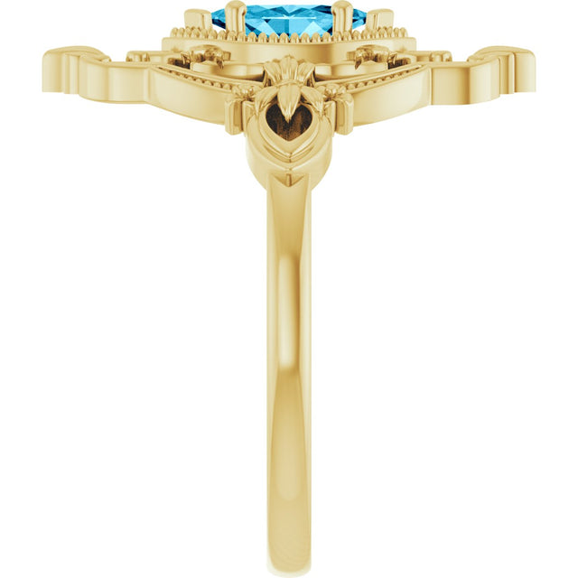 14K Gold Marquise Natural Aquamarine Vintage-Inspired Ring - Yellow Gold - view 4