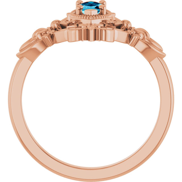 14K Gold Marquise Natural Aquamarine Vintage-Inspired Ring - Rose Gold - view 2