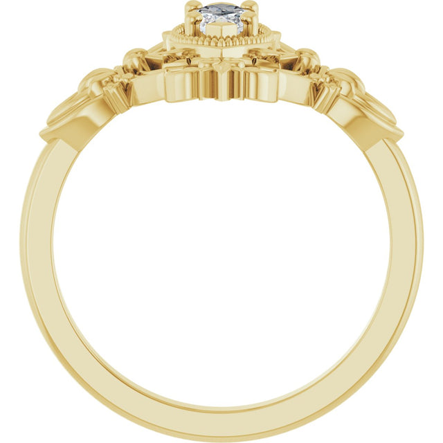 14K Gold Marquise Lab-Grown Moissanite Vintage-Inspired Ring - Yellow Gold - view 2