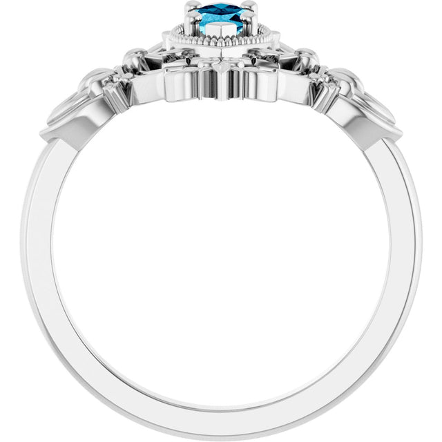 14K Gold Marquise Natural Aquamarine Vintage-Inspired Ring - White Gold - view 2