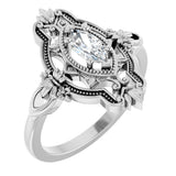 Platinum Marquise Lab-Grown Moissanite Vintage-Inspired Ring
