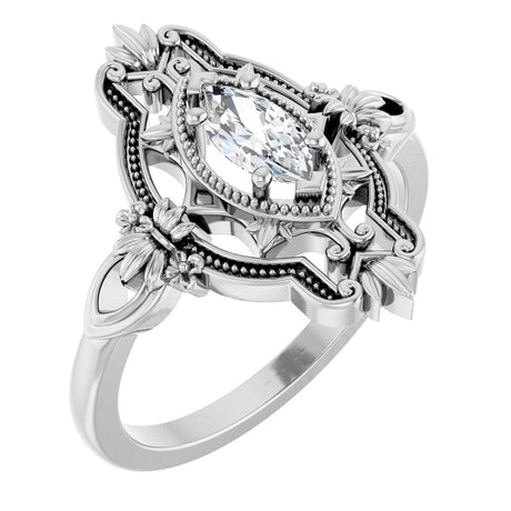 Platinum Marquise Lab-Grown Moissanite Vintage-Inspired Ring