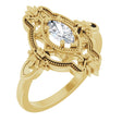 14K Gold Marquise Lab-Grown Moissanite Vintage-Inspired Ring - Yellow Gold