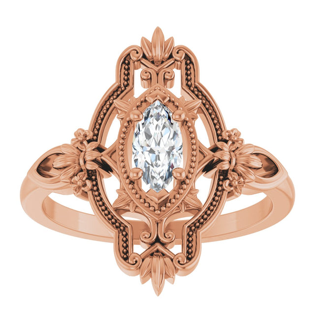 14K Gold Marquise Lab-Grown Moissanite Vintage-Inspired Ring - Rose Gold - view 3