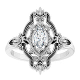 14K Gold Marquise Lab-Grown Moissanite Vintage-Inspired Ring - White Gold - view 3