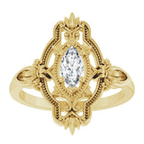 14K Gold Marquise Lab-Grown Moissanite Vintage-Inspired Ring - Yellow Gold - view 3