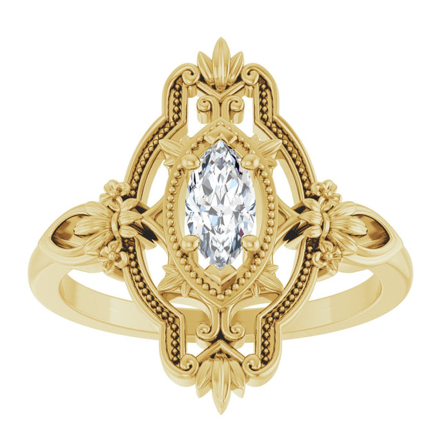 14K Gold Marquise Lab-Grown Moissanite Vintage-Inspired Ring - Yellow Gold - view 3