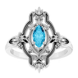 14K Gold Marquise Natural Aquamarine Vintage-Inspired Ring - White Gold - view 3