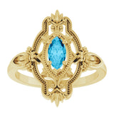 14K Gold Marquise Natural Aquamarine Vintage-Inspired Ring - Yellow Gold - view 3