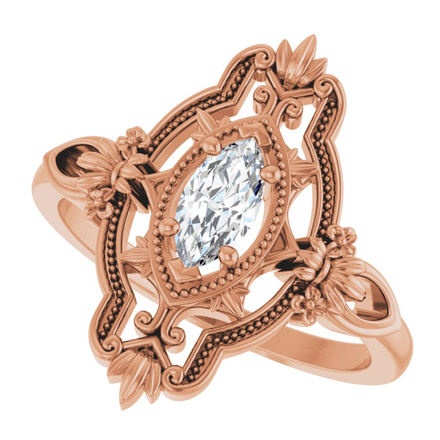 14K Gold Marquise Lab-Grown Moissanite Vintage-Inspired Ring - Rose Gold - view 5