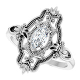 14K Gold Marquise Lab-Grown Moissanite Vintage-Inspired Ring - White Gold - view 5
