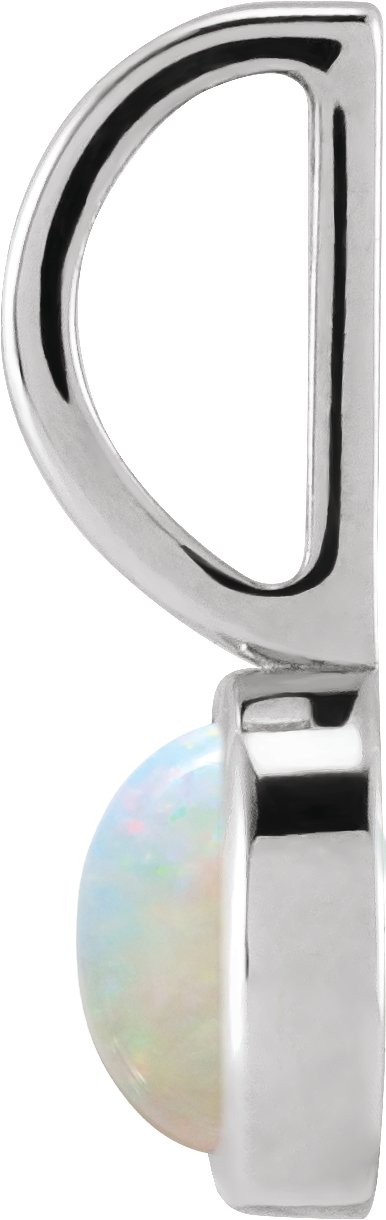 14K Gold Round Natural White Opal Cabochon Pendant - White Gold - view 4