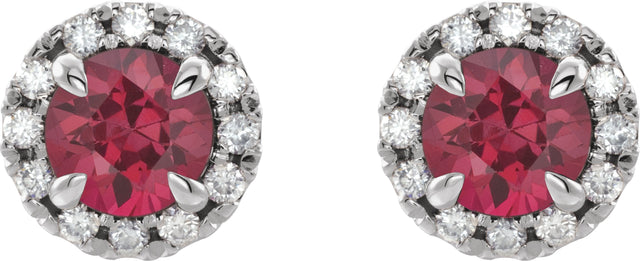 Platinum Round Natural Ruby French-Set Halo-Style Earrings - view 5
