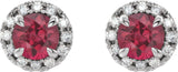 14K Gold Round Lab-Grown Ruby French-Set Halo-Style Earrings - White Gold - view 4