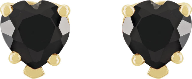 14K Gold Natural Black Onyx Heart 5-Prong V-End Stud Earrings - Yellow Gold - view 2