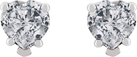 Platinum Natural White Sapphire Heart 5-Prong V-End Stud Earrings - view 2
