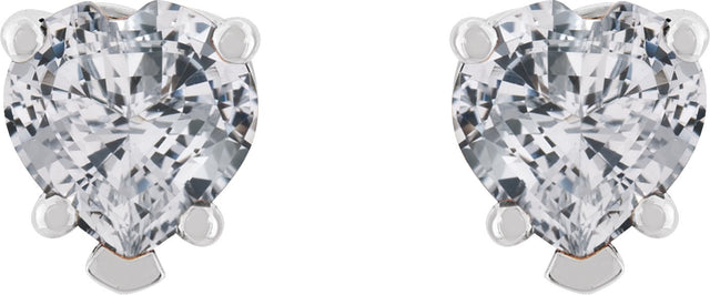 Platinum Natural White Sapphire Heart 5-Prong V-End Stud Earrings - view 2