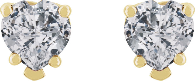 14K Gold Natural White Sapphire Heart 5-Prong V-End Stud Earrings - Yellow Gold - view 2