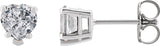 14K Gold Natural White Sapphire Heart 5-Prong V-End Stud Earrings - White Gold