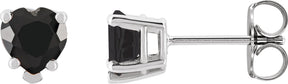 Platinum Natural Black Onyx Heart 5-Prong V-End Stud Earrings