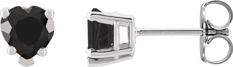 Platinum Natural Black Onyx Heart 5-Prong V-End Stud Earrings