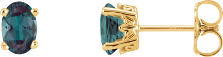 14K Gold Lab-Grown Alexandrite Oval 4-Prong Scroll Setting Stud Earrings - Yellow Gold
