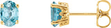 14K Gold Natural Blue Zircon Oval 4-Prong Scroll Setting Stud Earrings - Yellow Gold