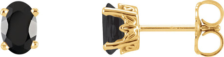 14K Gold Natural Black Onyx Oval 4-Prong Scroll Setting Stud Earrings - Yellow Gold
