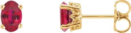 14K Gold Lab-Grown Ruby Oval 4-Prong Scroll Setting Stud Earrings - Yellow Gold